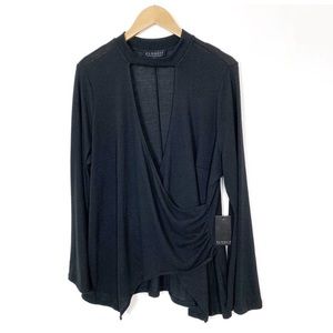 Eloquii sexy black top sweater v neck NWT 18 20 peek-a-boo cleavage choker